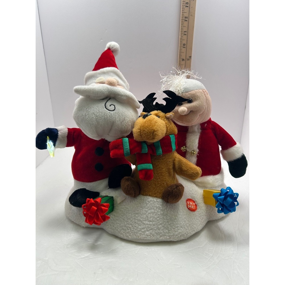 Animated Christmas Plush Santa Mrs Claus Reindeer Decoration Musical Holiday